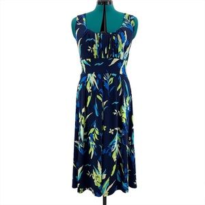 Scarlett Navy Floral Patterned Sleeveless Tie Waist Midi Dress, 10